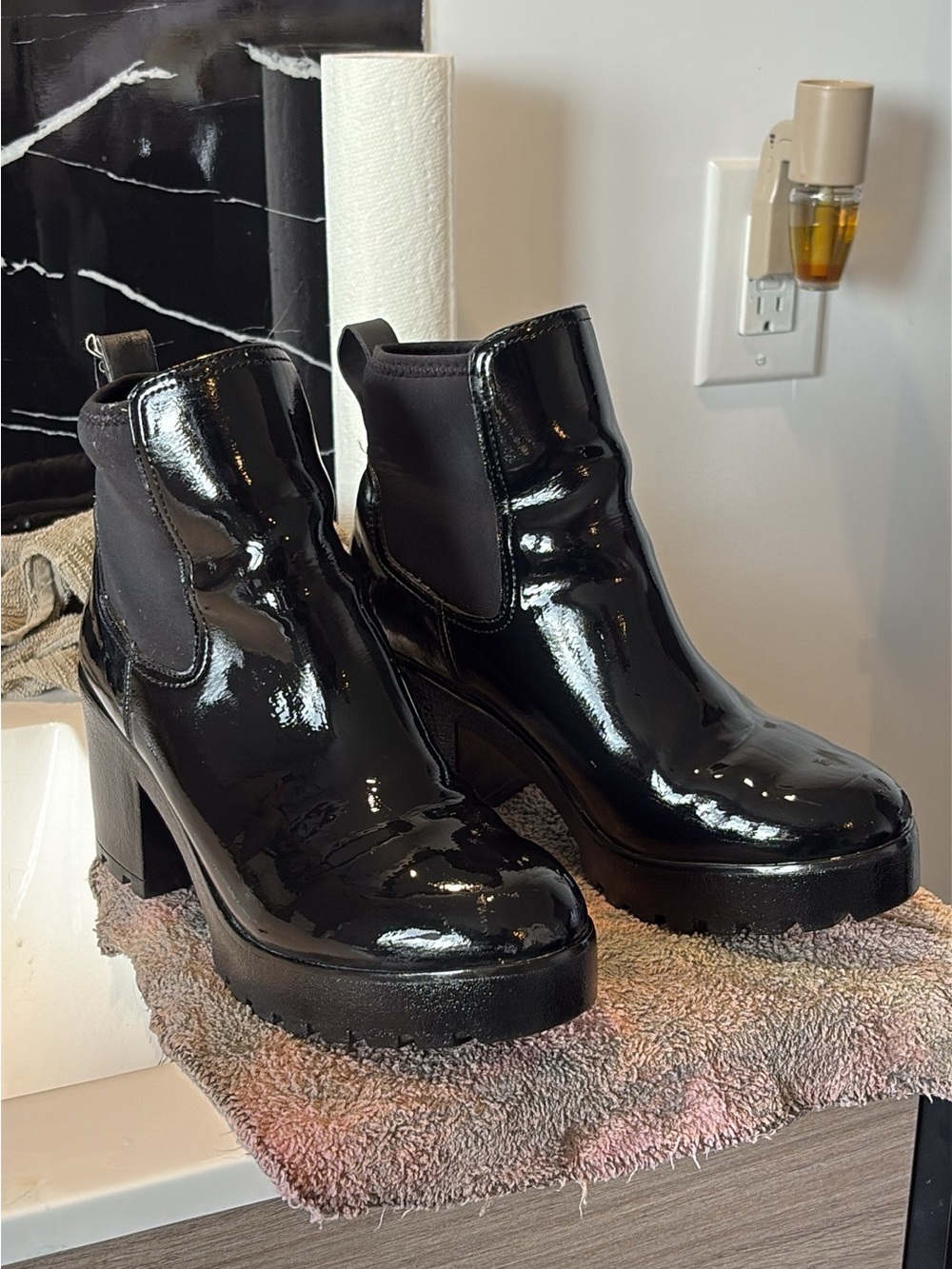 Aldo Black Patent Chelsea Platform Ankle Boots
